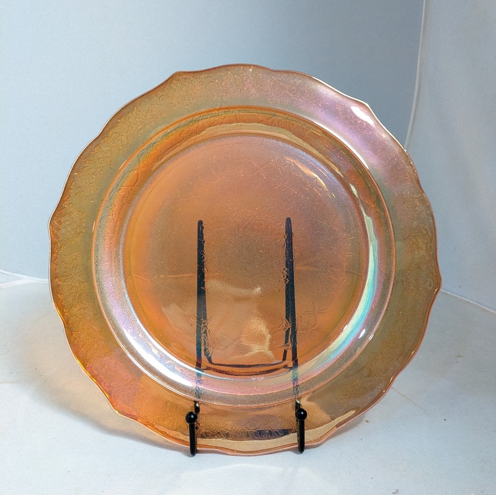Federal Glass Normandie Plate Marigold Iridescent Depression glass plate platter